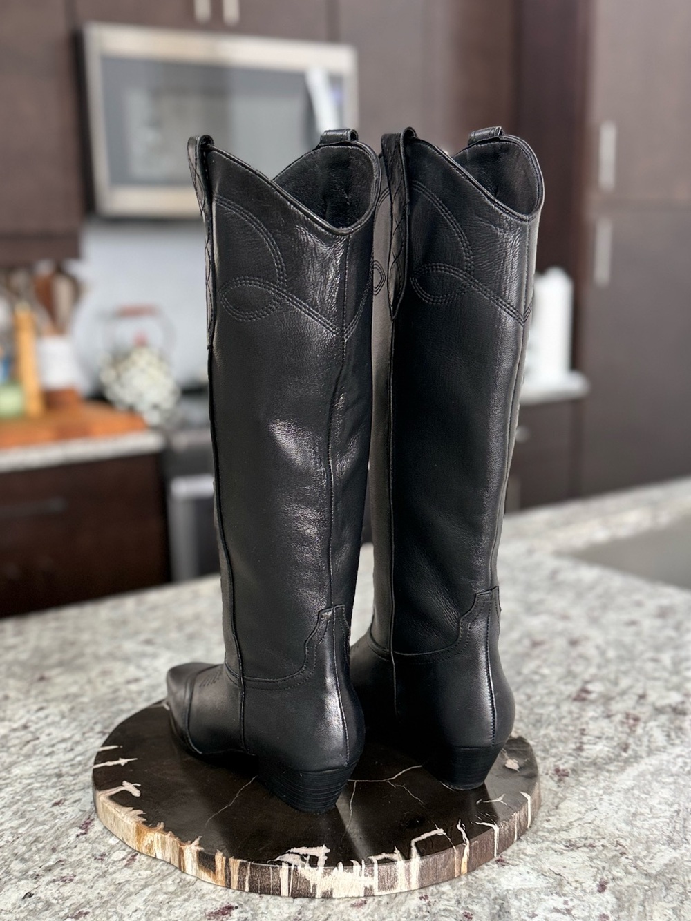 Steve Madden Dollie Black Leather Tall Western Boots Never Worn Cowboy Riding - Picture 6 of 11